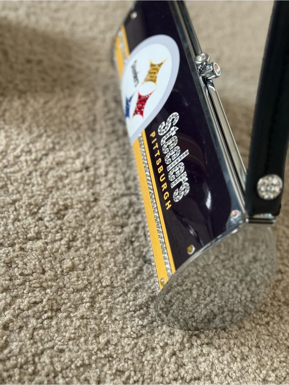 Pittsburgh Steelers Rhinestone Baguette Handbag – Black & Gold Y2K Purse